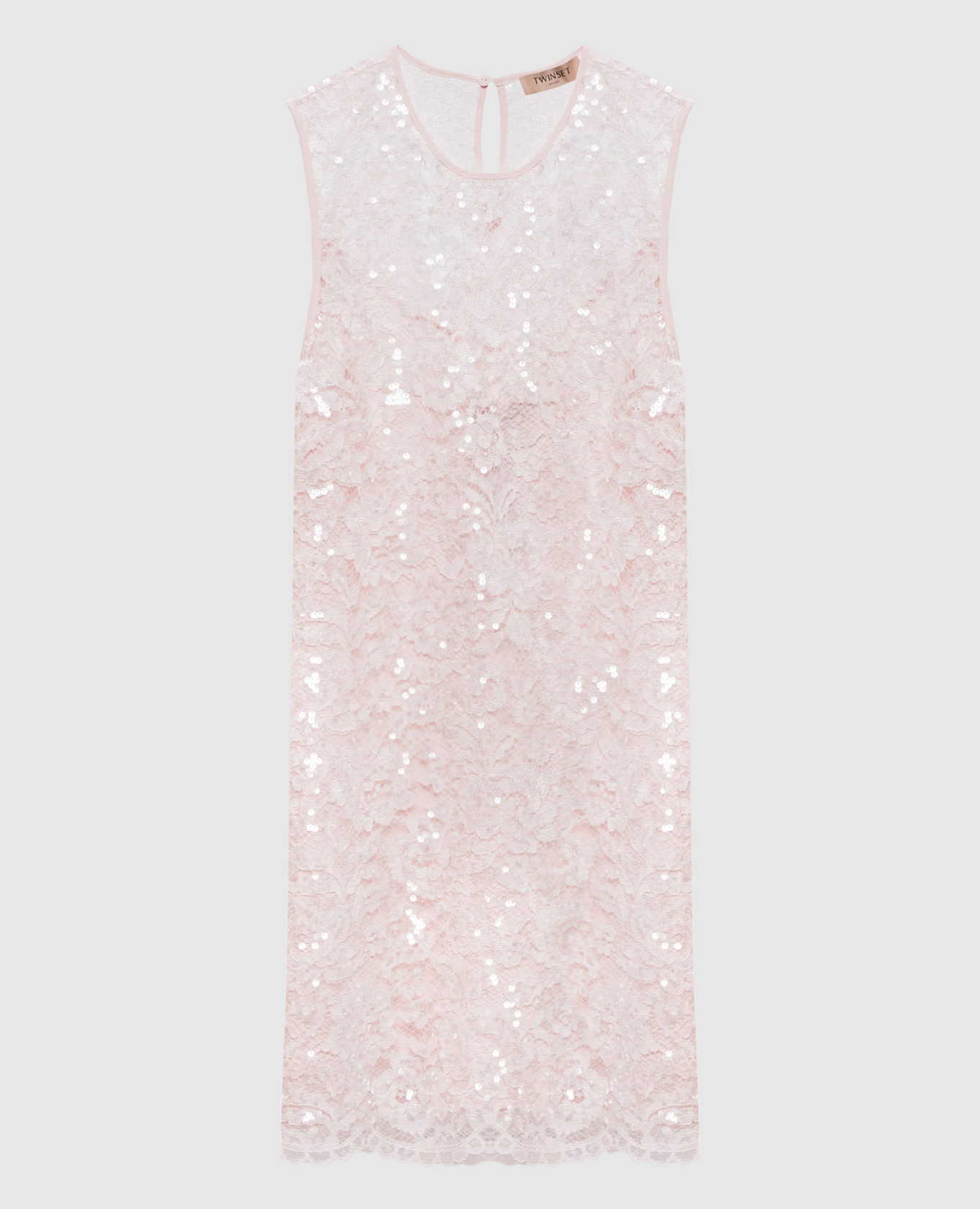 Розовое платье мини в кружево с пайетками