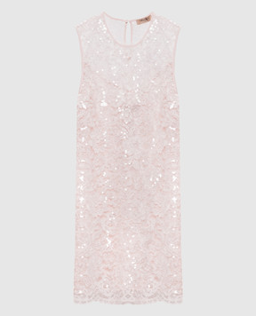 Twinset Розовое платье мини в кружево с пайетками 261TP2631