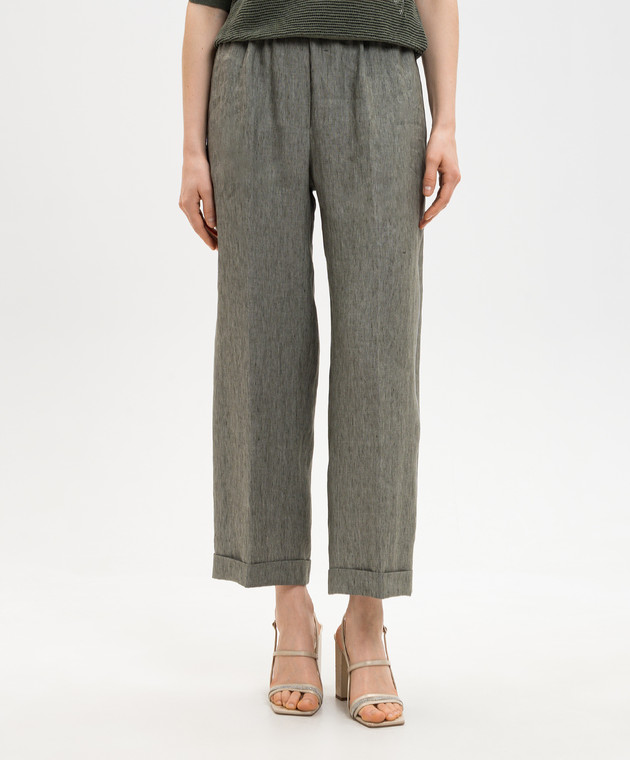 Peserico Серые брюки из льна с отворотами P0430102629 изображение 3