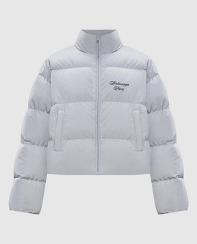 Balenciaga Сірий укорочений пуховик з вишивкою логотипа 857741TPQ38