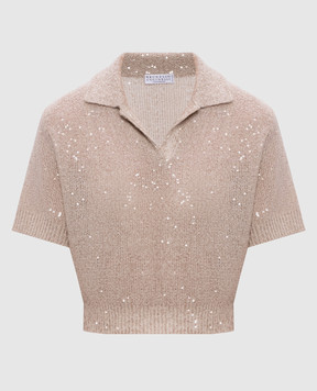 Brunello Cucinelli Бежевый топ из льна, кашемира и шелка в пайетке MDJ547605