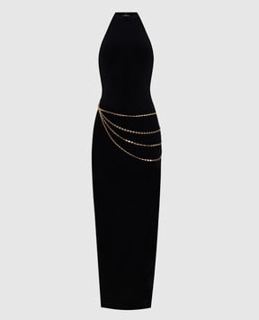 Herve Leger Черное платье SYBIL с цепочкой 46HLT8551197