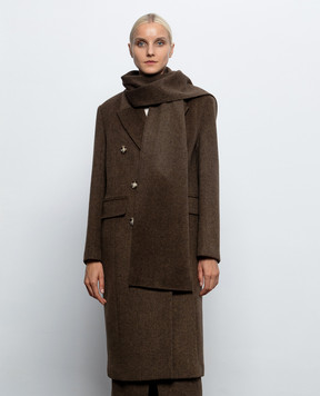 Twinset Коричневое двубортное пальто с шерстью 262LI2DBB
