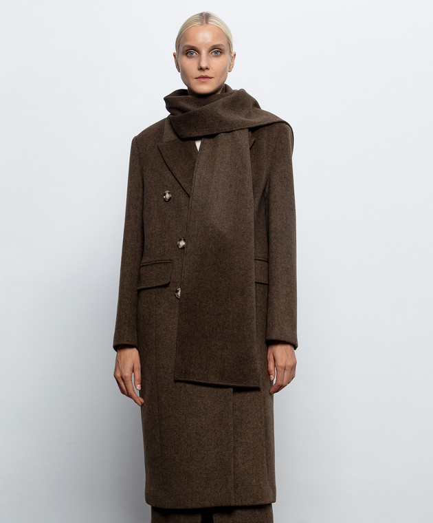 Twinset Коричневое двубортное пальто с шерстью 262LI2DBB изображение 3