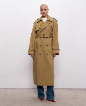 Saint Laurent Коричневый двубортный тренч с шелком 851259Y6J95