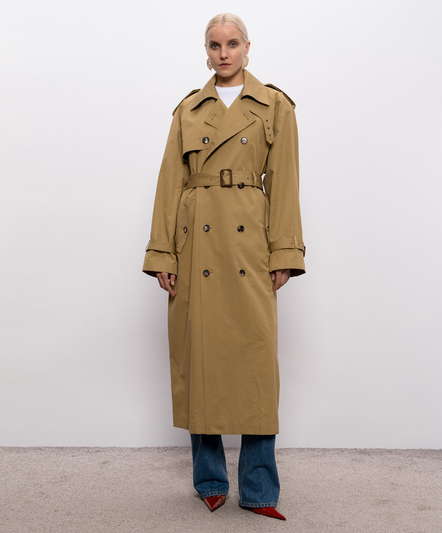 Saint Laurent Коричневый двубортный тренч с шелком 851259Y6J95 изображение 3