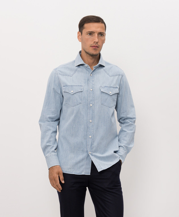 Brunello Cucinelli Голубая джинсовая рубашка MH1924008 изображение 3