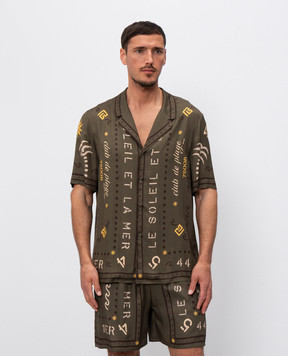 Balmain Рубашка цвета хаки с принтом GH0HN130VI80