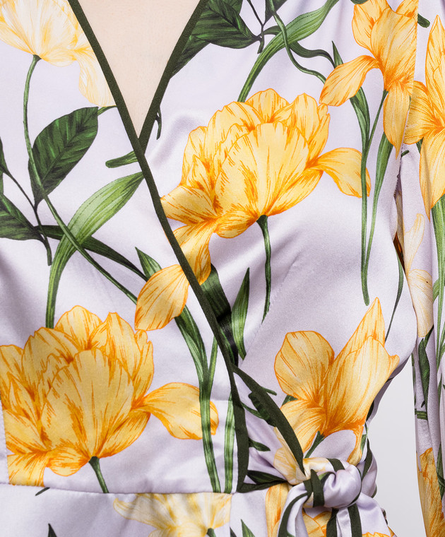 Christy Lynn Фіолетова блуза на запах із шовку в принт CLB405F10 зображення 5