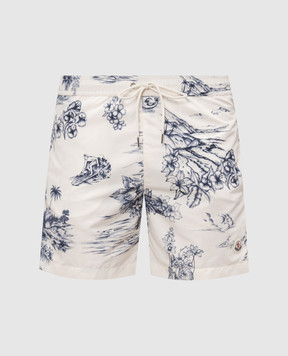 Moncler Шорты для плавания цвета айвори в принт L10912C00012N0384