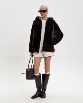 Babe Pay Pls Коричнева двостороння дублянка з капюшоном 2536SETA