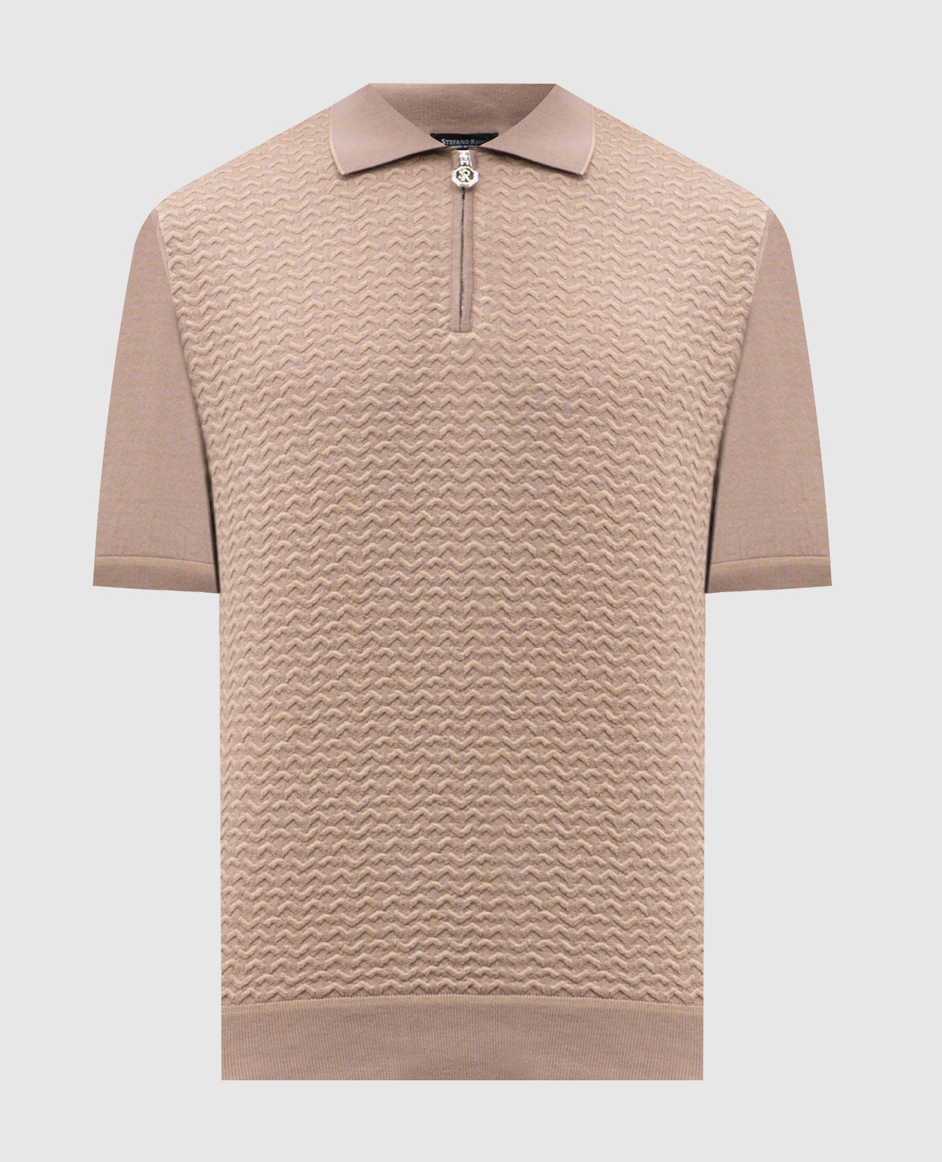 Коричневое поло с шелком в узор