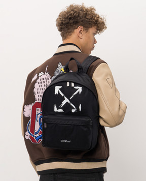 Off-White Детский черный рюкзак с принтом OBNB001S26FAB001