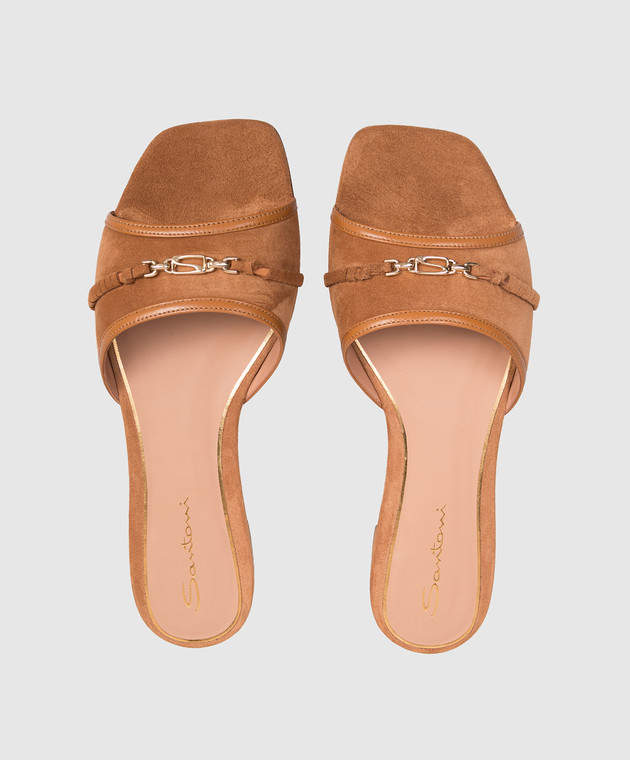 Santoni Коричневі замшеві шльопанці з монограмою логотипа WHTY72129HD1NULD зображення 4