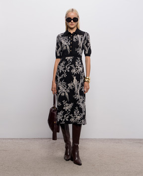 Etro Черное платье с шерстью с флористическим узором WRKA0171AQ12V