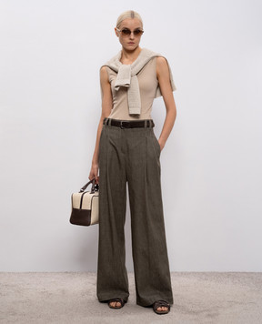 Brunello Cucinelli Бежевый топ в рубчик с цепочкой мониль M0TC8BJ312