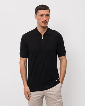 Enrico Mandelli Чорне поло з шовком з геометричним візерунком 3K034A5645