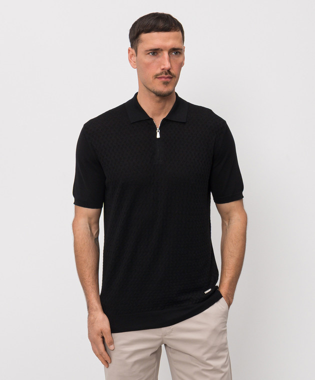 Enrico Mandelli Черное поло с шелком с геометрическим узором 3K034A5645 изображение 3