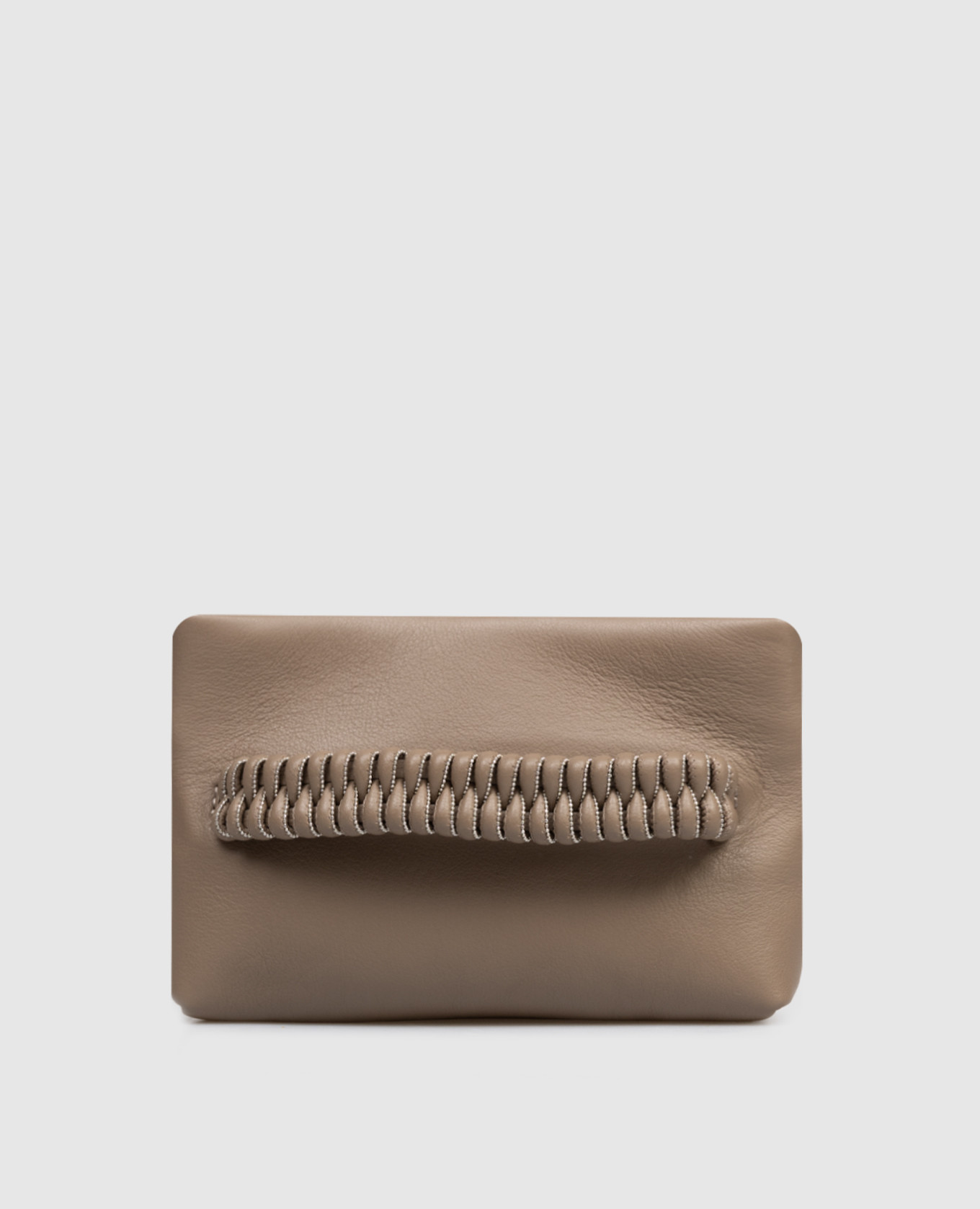 Коричневый кожаный клатч с цепочкой мониль