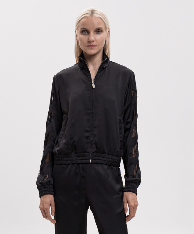 Off-White Черная спортивная куртка с кружевом 2FB00651T изображение 3