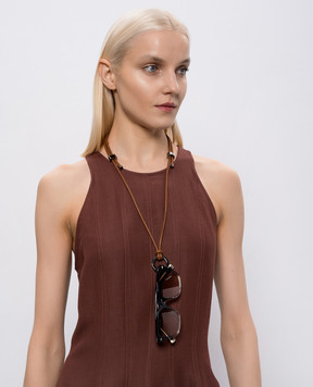 Brunello Cucinelli Коричневий шкіряний шнурок для окулярів з логотипом MACP9G002