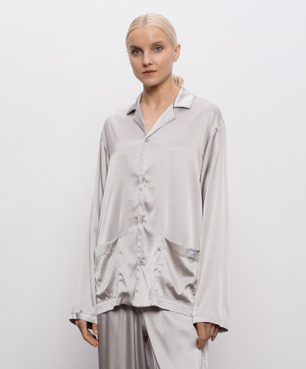 Maison Margiela MM6 Серая блуза с шелком в пижамном стиле MJHH50050 изображение 3