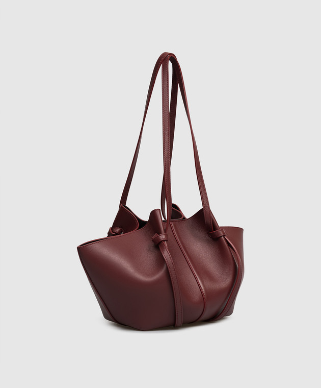 YUZEFI Бордова шкіряна сумка-тоут Mochi з принтом логотипа MOCHIBERRY зображення 3