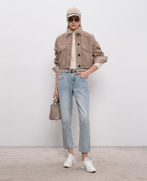 Brunello Cucinelli Коричневая замшевая куртка с цепочкой MPCAI7802