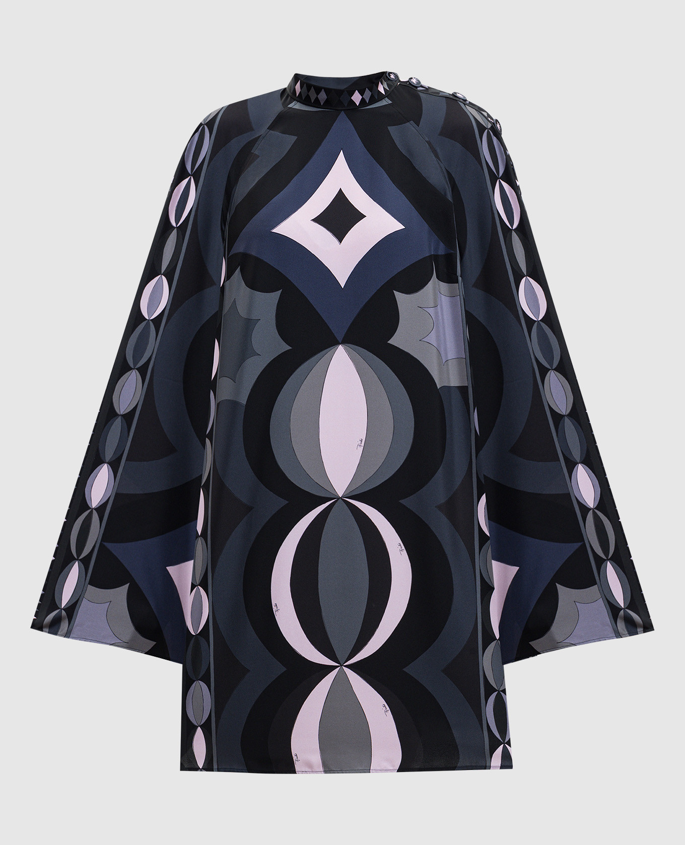 

Платье мини из шелка в принт, Черный, Повседневные платья