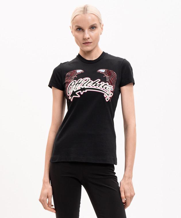 Off-White Чорна футболка Double Eagle з кристалами Swarovski 29A00308T зображення 3