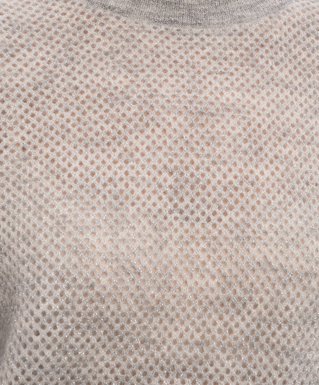 Brunello Cucinelli Сірий ажурний топ з вовною з люрексом MGG270500P зображення 5