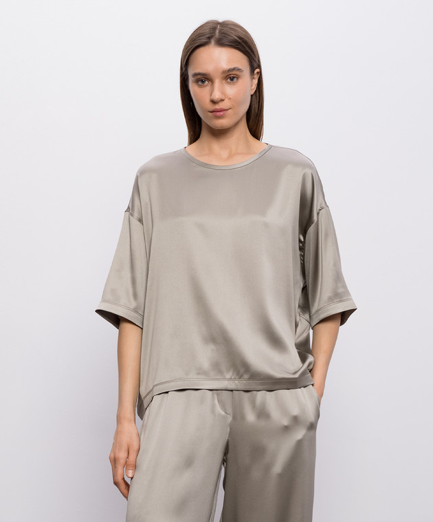 Brunello Cucinelli Блуза кольору хакі із шовком M0C59DZ310 зображення 3