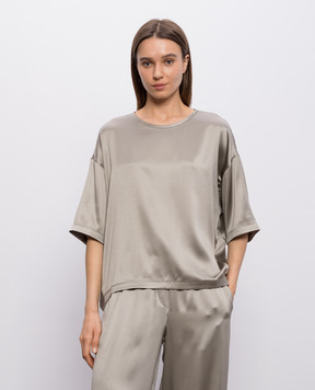 Brunello Cucinelli Блуза кольору хакі із шовком M0C59DZ310