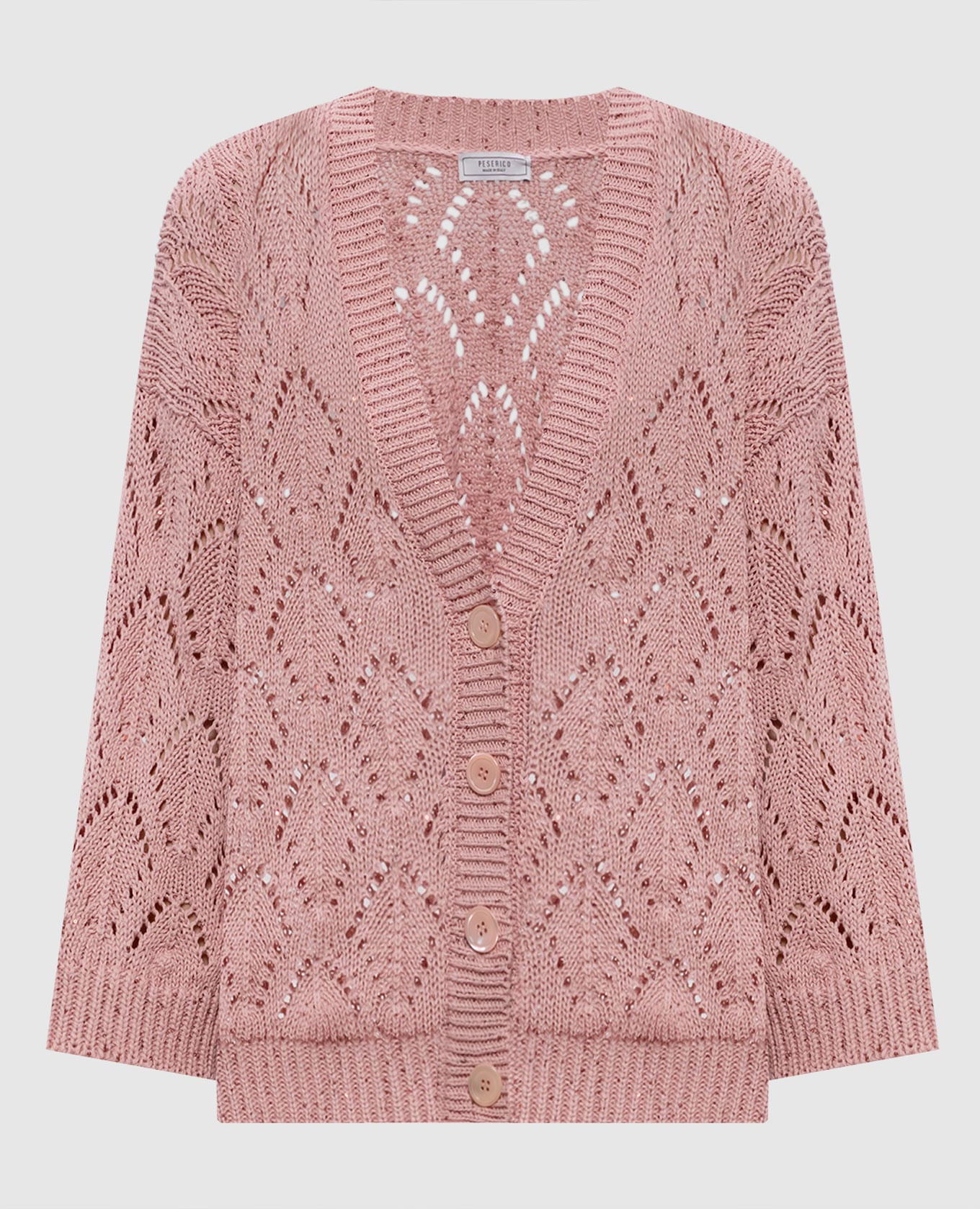 Розовый ажурный кардиган с пайетками
