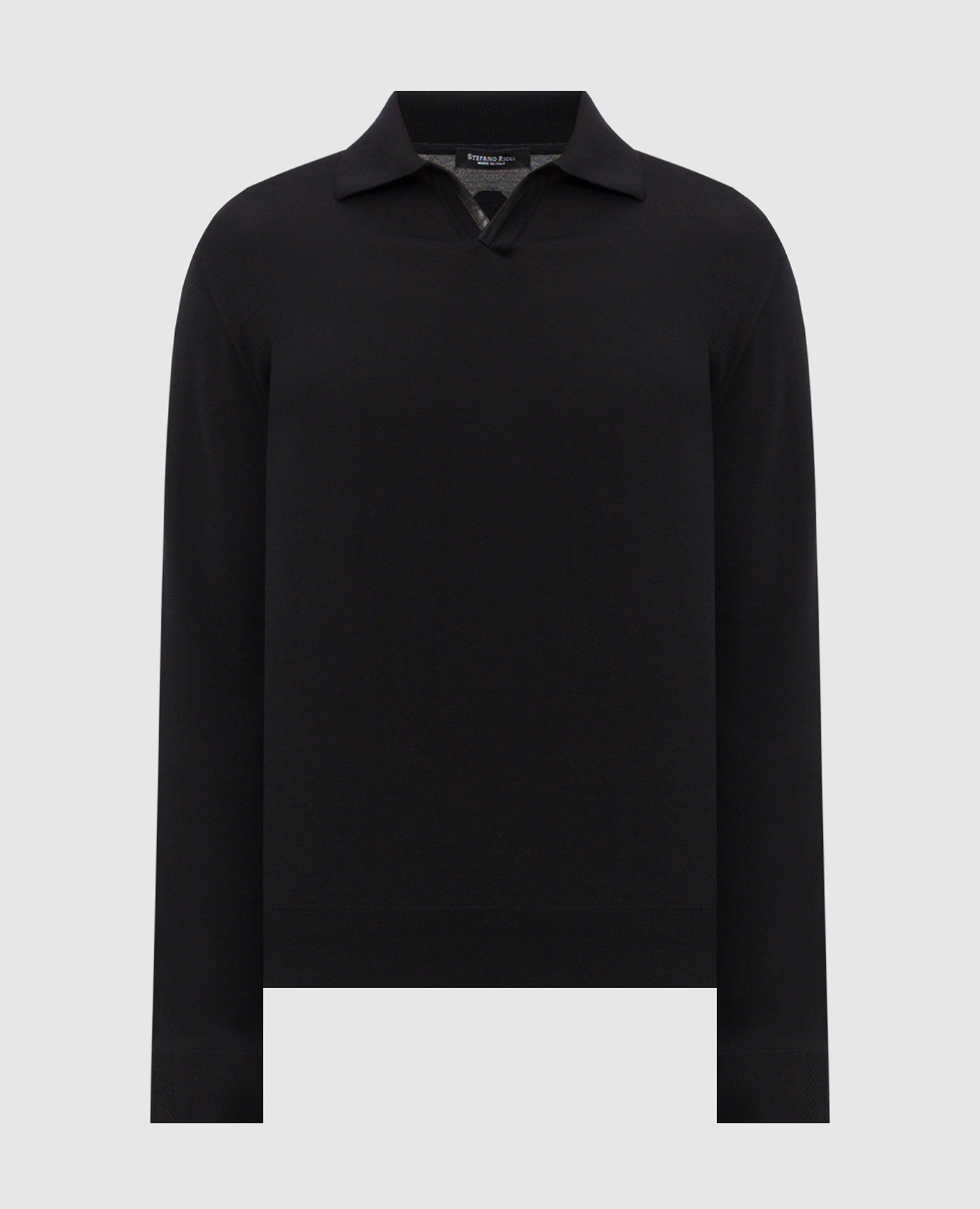 Поло черное с длинными рукавами с шелком