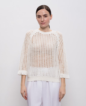 Peserico Белый ажурный джемпер с пайетками и бахромой A99047F0709110