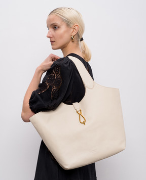 Twinset Шкіряна сумка-тоут кольору айворі з логотипом 261TB7130