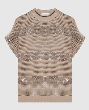 Brunello Cucinelli Коричневий ажурний жилет з паєтками M58772820