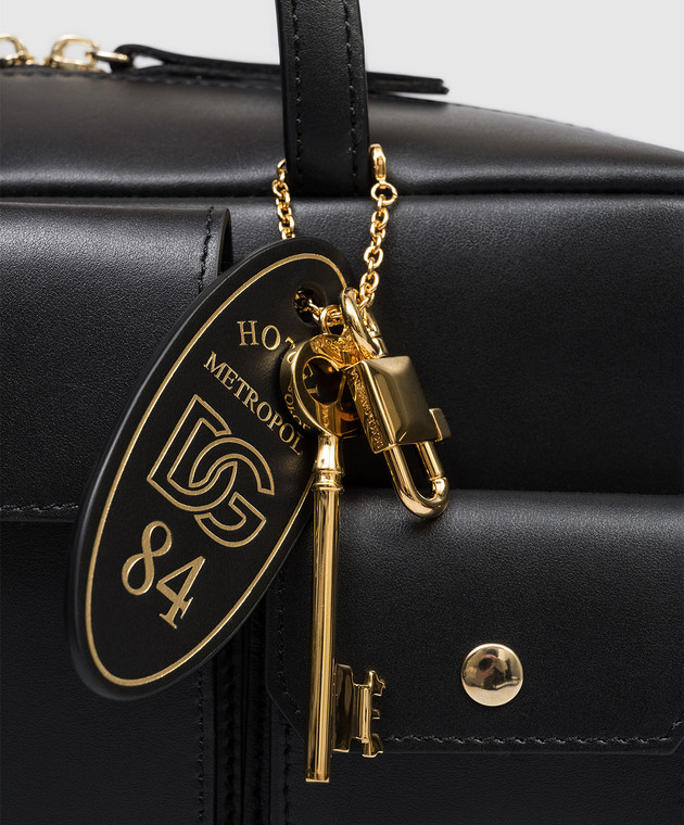 Dolce&Gabbana Чорний шкіряний брелок з ключем та брендованим жетоном BI3479A0500 зображення 3
