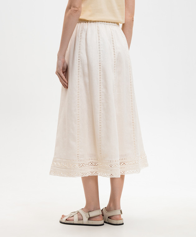 Max Mara Weekend Юбка цвета айвори GERGO из льна с вышивкой WKDGERGO изображение 4
