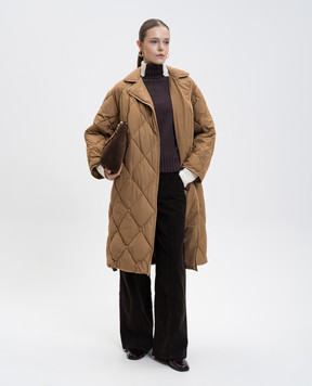 Twinset Коричневая двубортная удлиненная куртка с логотипом 252LI2CBB