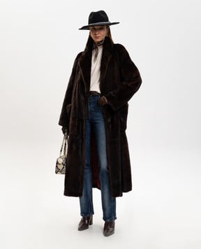 Rindi Коричневая шуба на запах из меха норки 104VML25