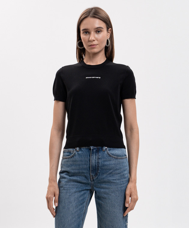 Alexander Wang Чорна укорочена футболка з кристалами 1KC3261083 зображення 3