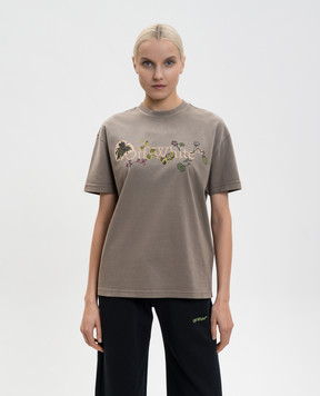 Off-White Коричнева футболка з принтом Bookish Leaves 2AA089S26JER003