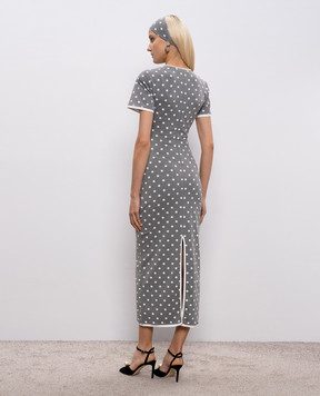 Rowen Rose Сіра сукня міді в горох RRJ456