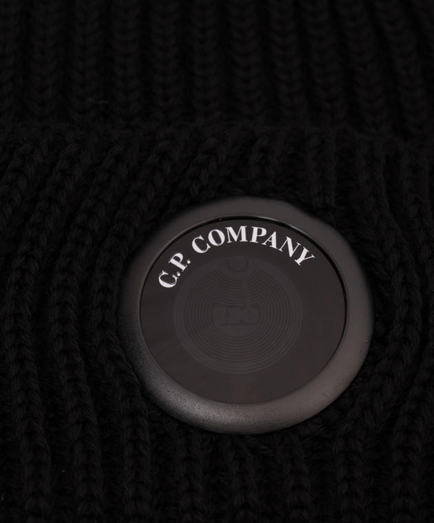 C.P. Company Черная шапка из шерсти с логотипом патча MAC739A005509A изображение 4