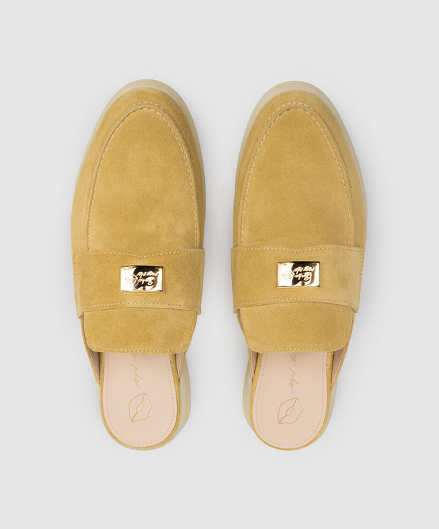 Babe Pay Pls Желтые замшевые лоферы с гравировкой логотипа 231108ZA изображение 4