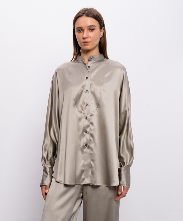 Brunello Cucinelli Блуза кольору хакі із шовку M0C59MY906 зображення 4