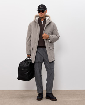 Brunello Cucinelli Сіра пухова куртка з вовни з хутром MM4701629