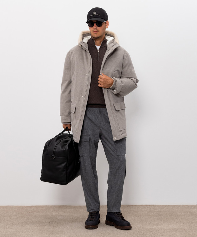 Brunello Cucinelli Серая пуховая куртка из шерсти с мехом MM4701629 изображение 2